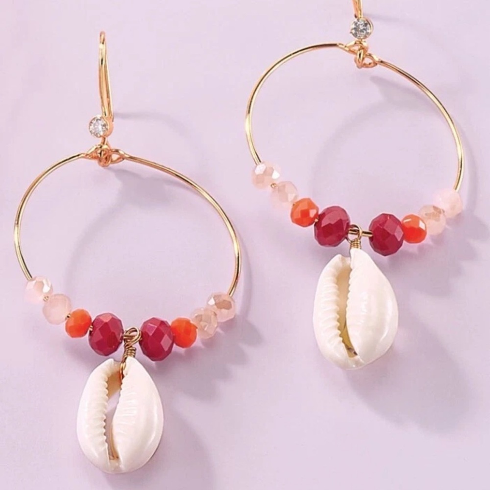 Elegant Gold and White Shell Hoop Earrings